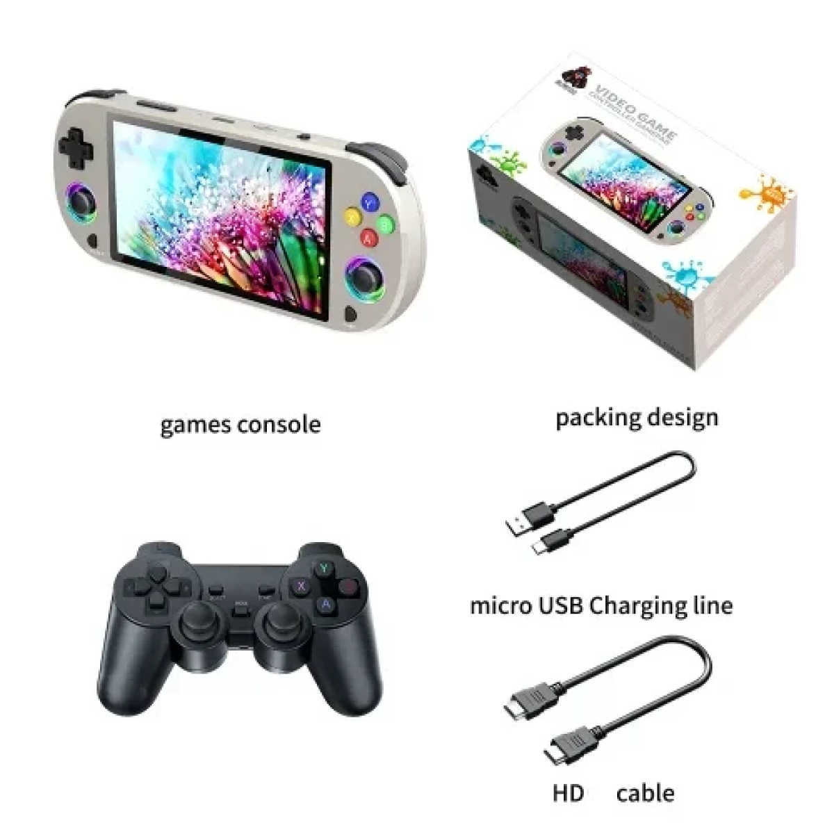 M22 Pro Κονσόλα 5.0'' 4K HD με LED RGB φωτισμό & Gamepad για PS1 - Γκρι