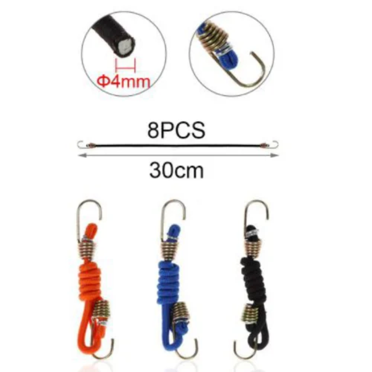 Μίνι Χταπόδι Μονό Ελαστικό Με Γάντζους 4mmx30cm Σετ 8τμχ 2000884