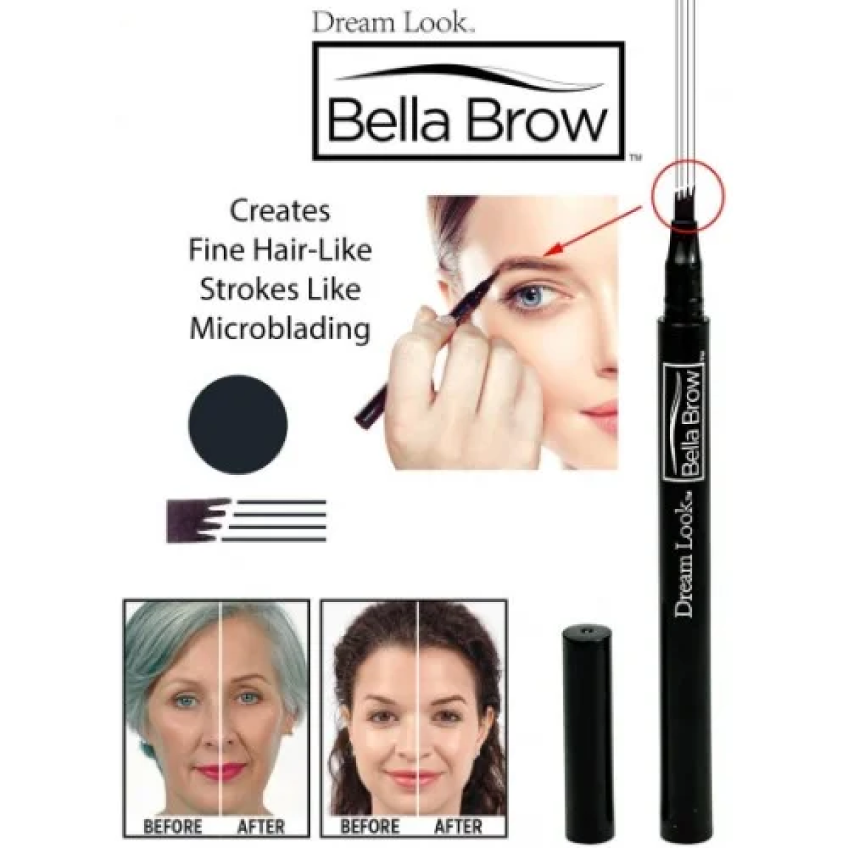 Μολύβι Φρυδιών Microblading Διαρκείας Αδιάβροχο Bella Brow - μαύρο