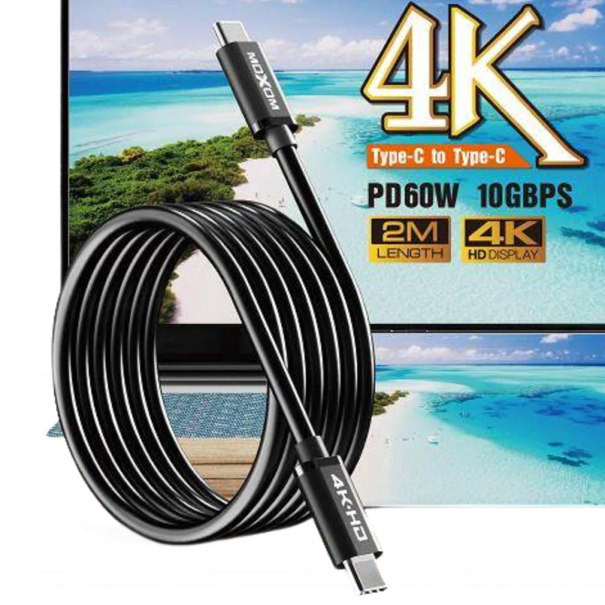 Moxom MX-AX60 Καλώδιο USB Type-C σε Type-C, 4K, PD 60W, 10Gbps, 2m, Μαύρο