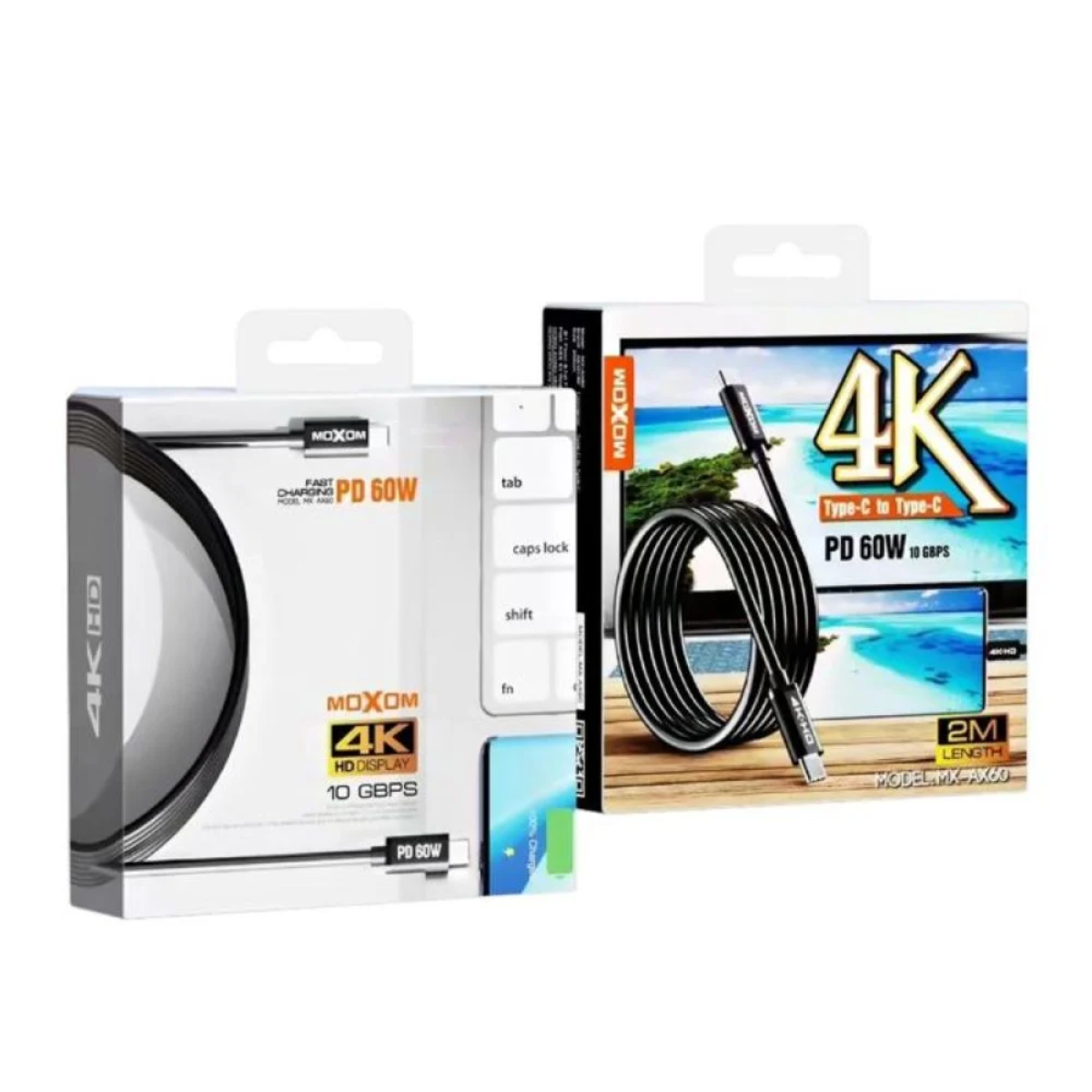 Moxom MX-AX60 Καλώδιο USB Type-C σε Type-C, 4K, PD 60W, 10Gbps, 2m, Μαύρο