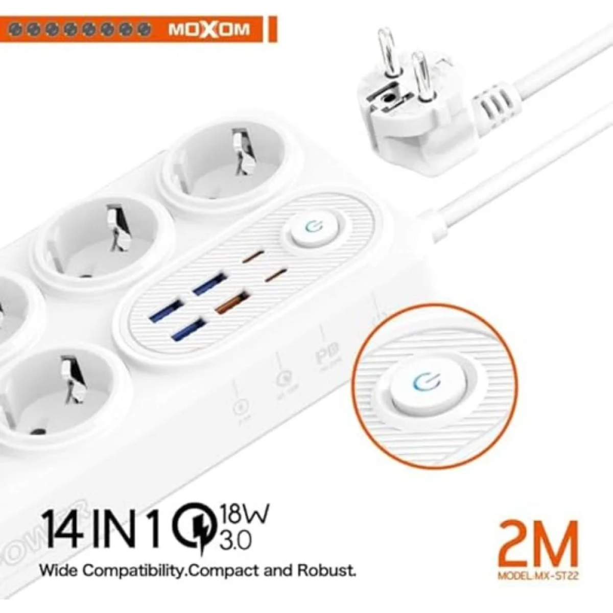 Πολύπριζο υψηλής ισχύος MOXOM MX-ST22 Λευκό