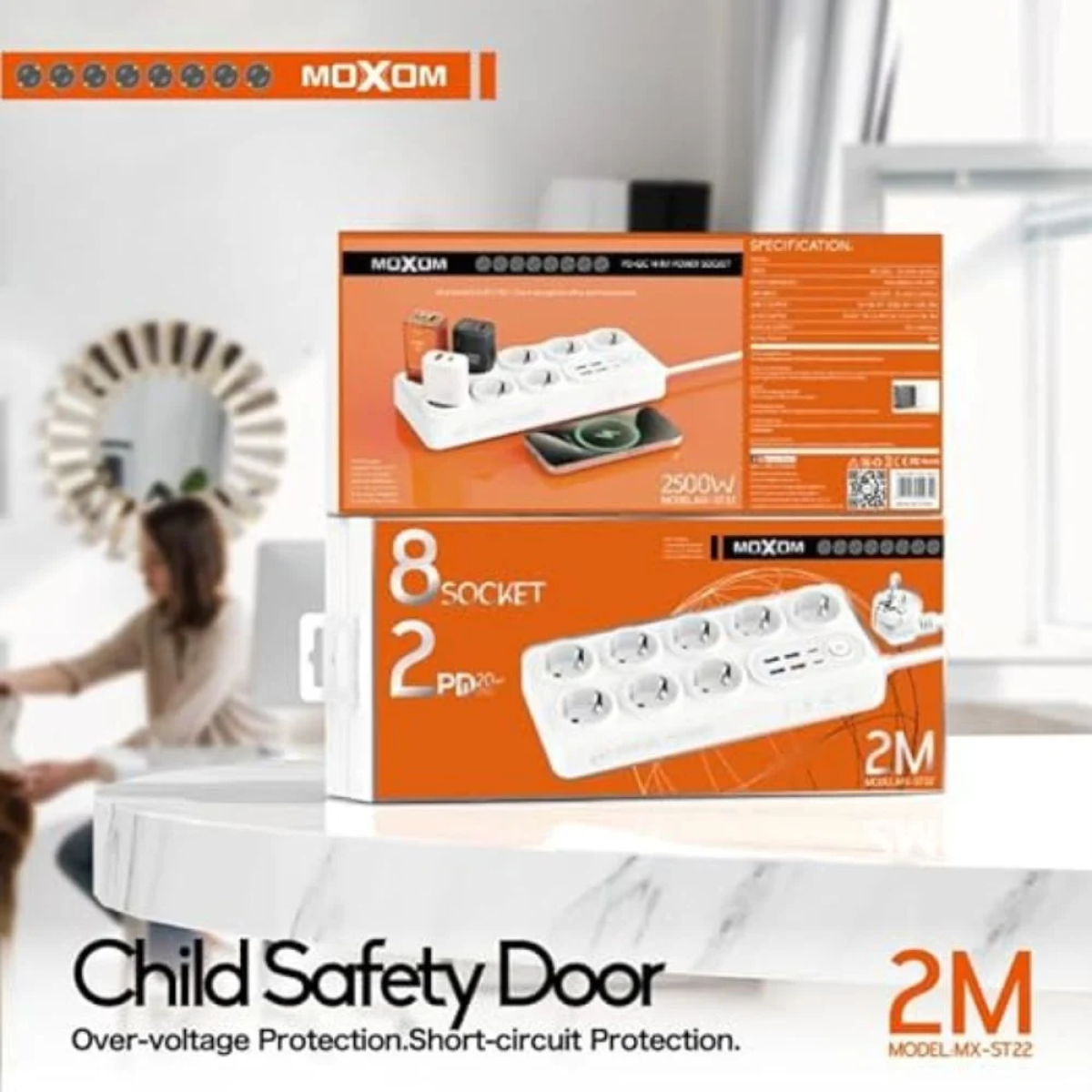 Πολύπριζο υψηλής ισχύος MOXOM MX-ST22 Λευκό