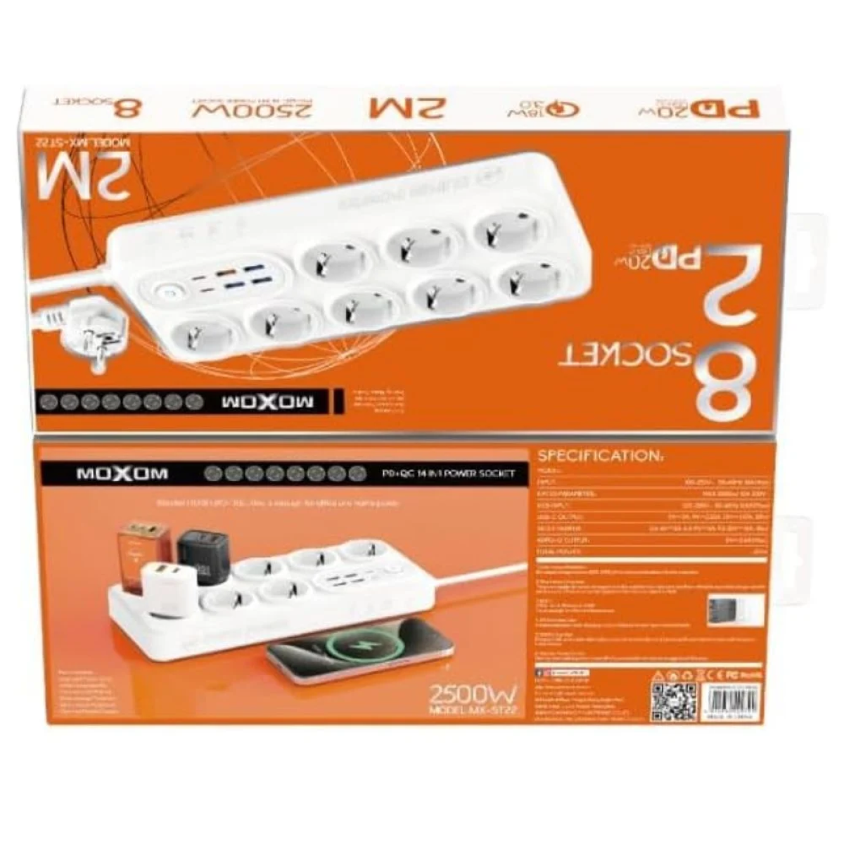 Πολύπριζο υψηλής ισχύος MOXOM MX-ST22 Λευκό