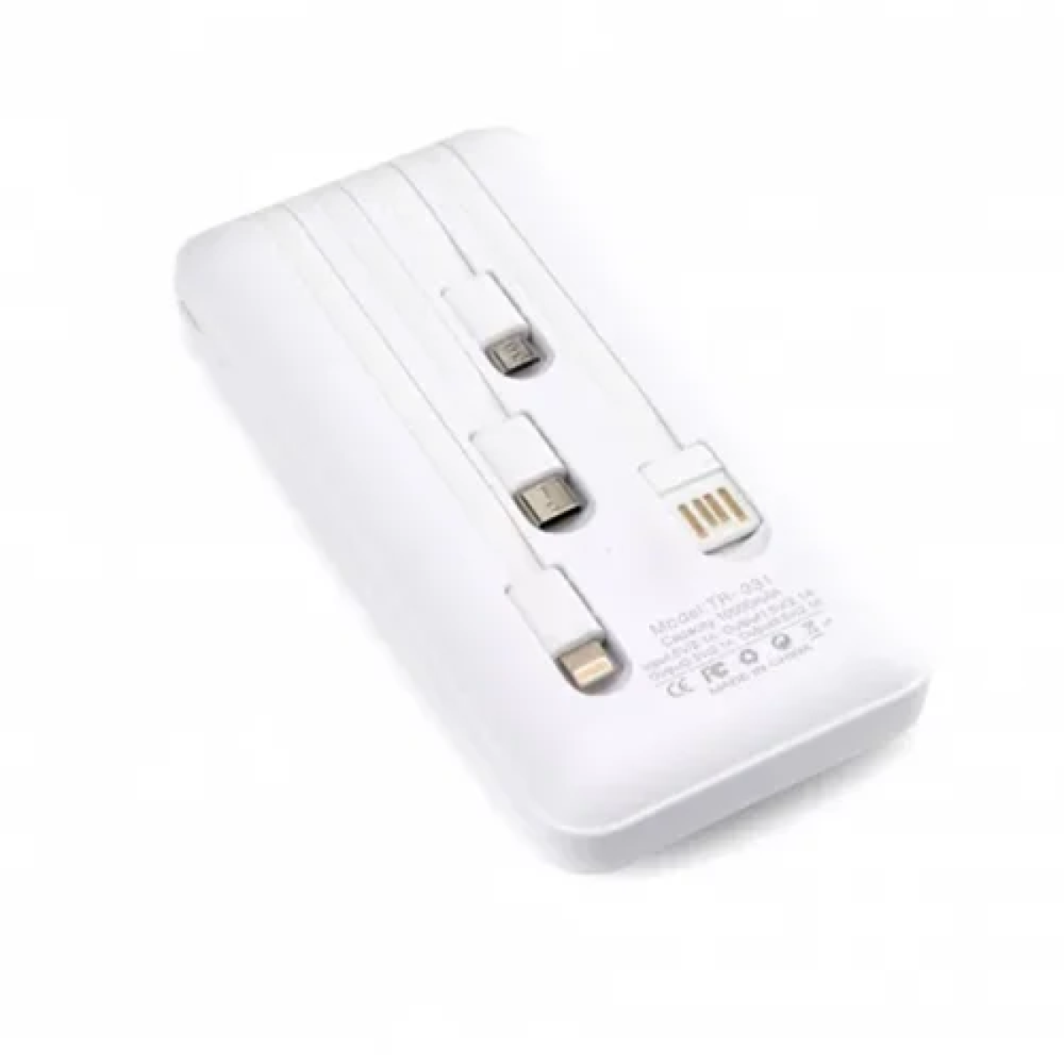 Powerbank 10000mAh με ενσωματωμένα καλώδια φόρτισης & θύρα USB-A Treqa TR-931 λευκό - Image 2