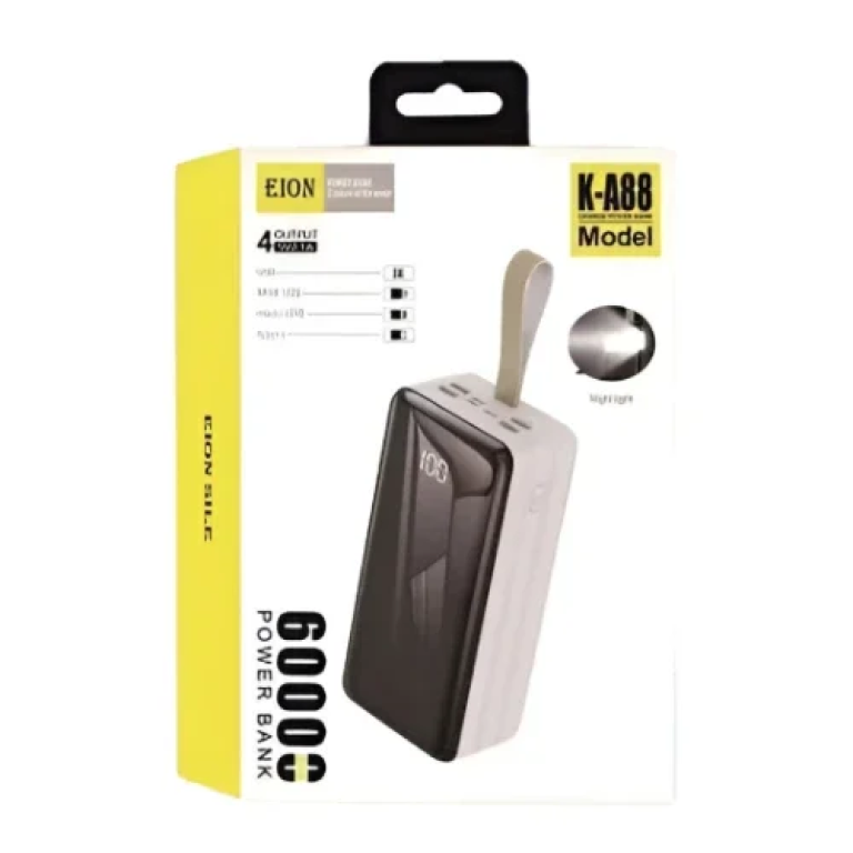 PowerBank 60000mAh με 4 Θύρες USB-C & Φακό EION K-A88