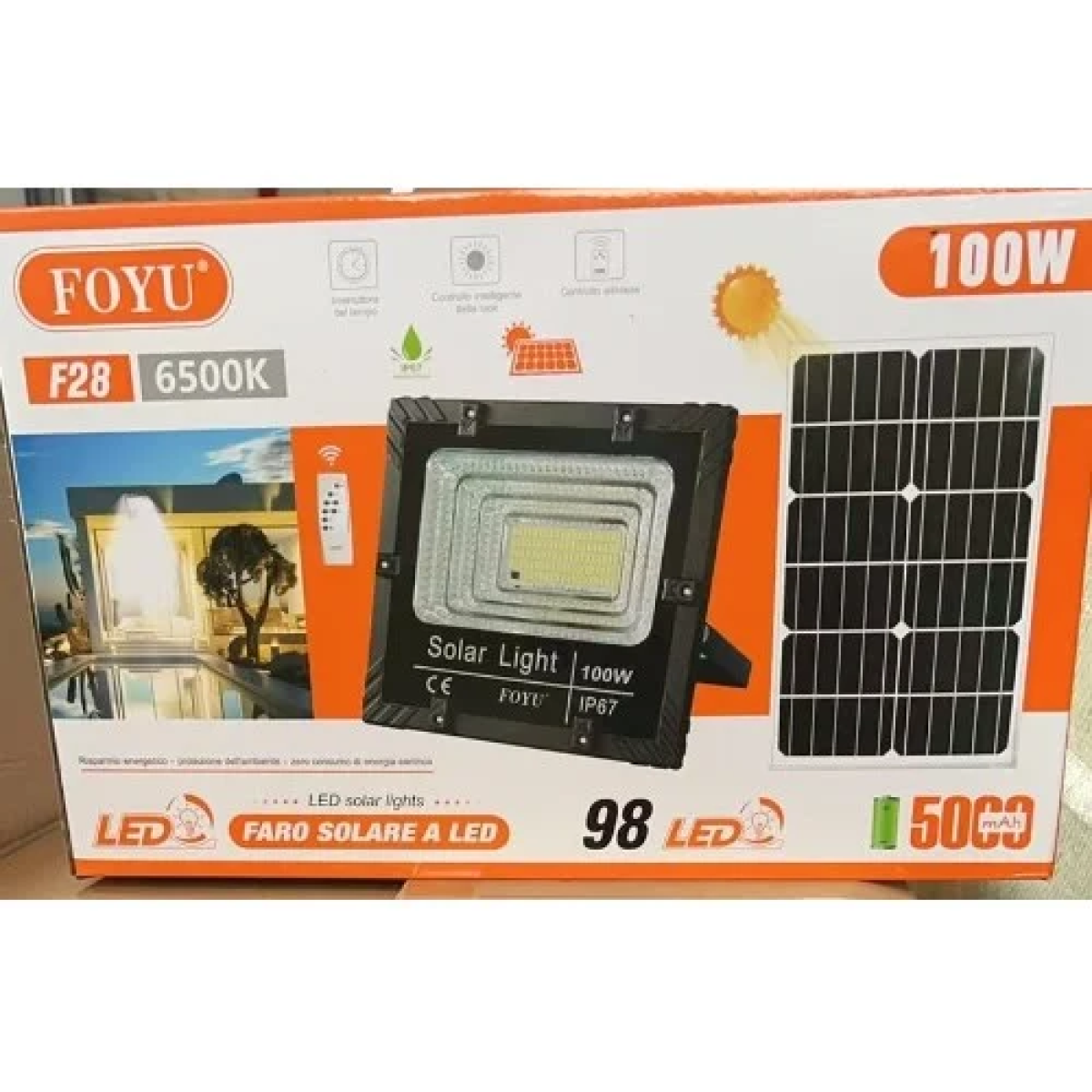 Προβολέας Ηλιακός LED 100w 98LED 6500K με Πάνελ & Τηλεχειριστήριο FOYU F28