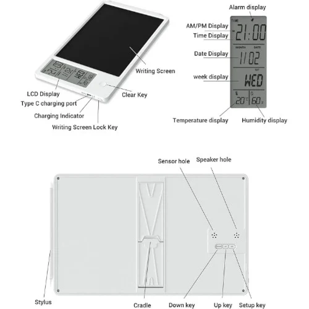 Ψηφιακό ημερολόγιο LCD με SMART σκίτσο για σχέδιο / γραφή με LCD 10" - Λευκό