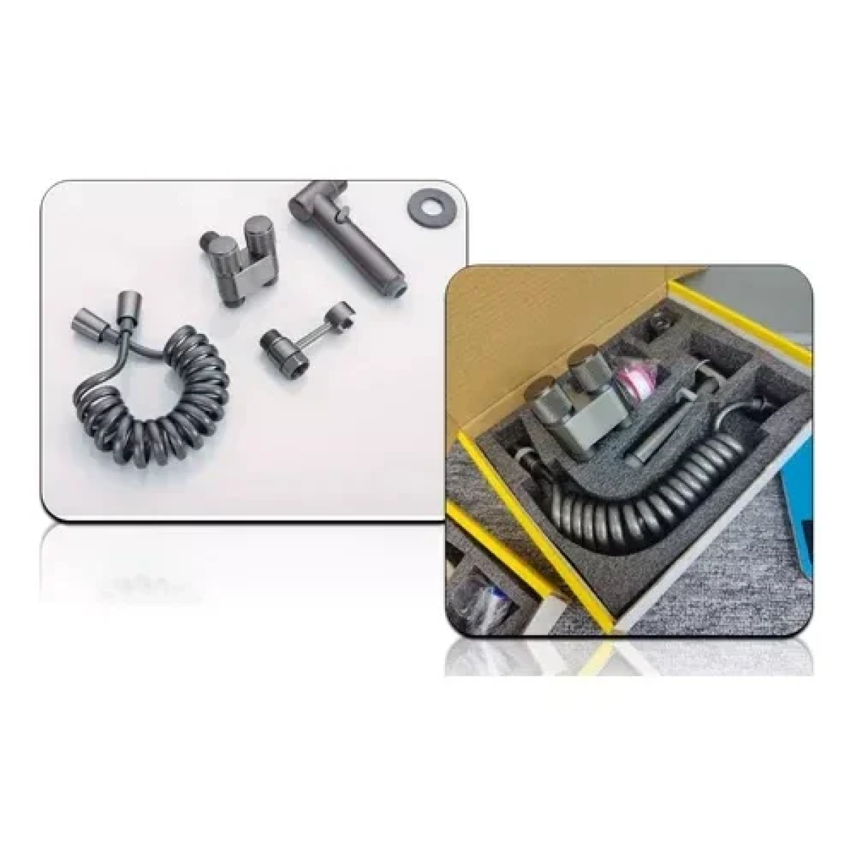 Σετ Ντους Μπιντέ με Σπιράλ και Βάση Μεταλλικό - Σκούρο Γκρι