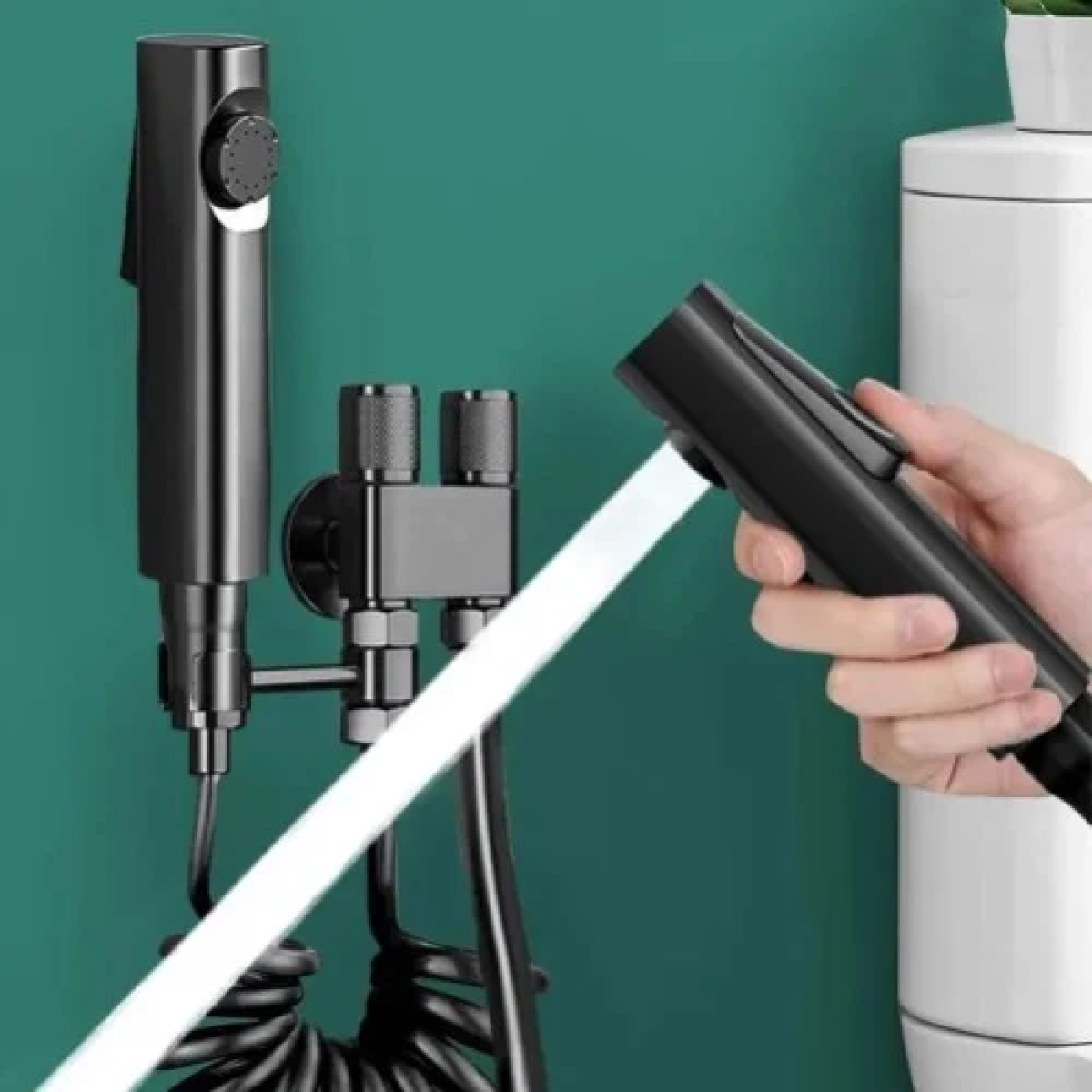 Σετ Ντους Μπιντέ με Σπιράλ και Βάση Μεταλλικό - Σκούρο Γκρι