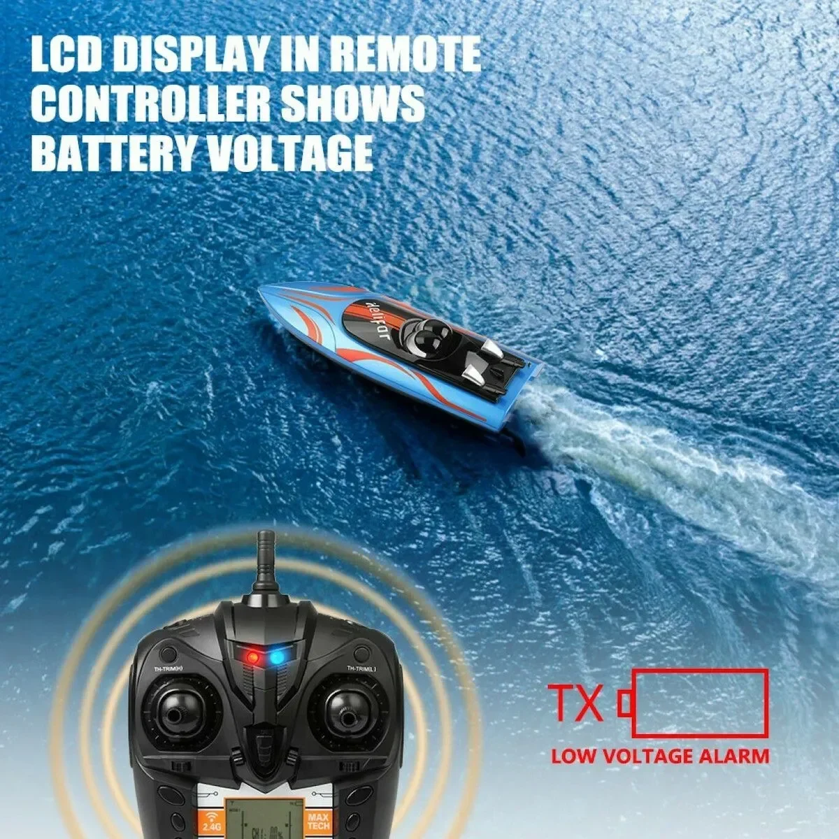 Σκάφος HELIFAR RC, σκάφος τηλεχειρισμού υψηλής ταχύτητας 2,4 GHz για ενήλικες, ραδιοελεγχόμενο σκάφος αναστροφής 180°, παιδικά αγωνιστικά σκάφη 20 mph, συναγερμός χαμηλής τάσης Μπλε και ΔΩΡΟ η λαμπάδα - Image 2