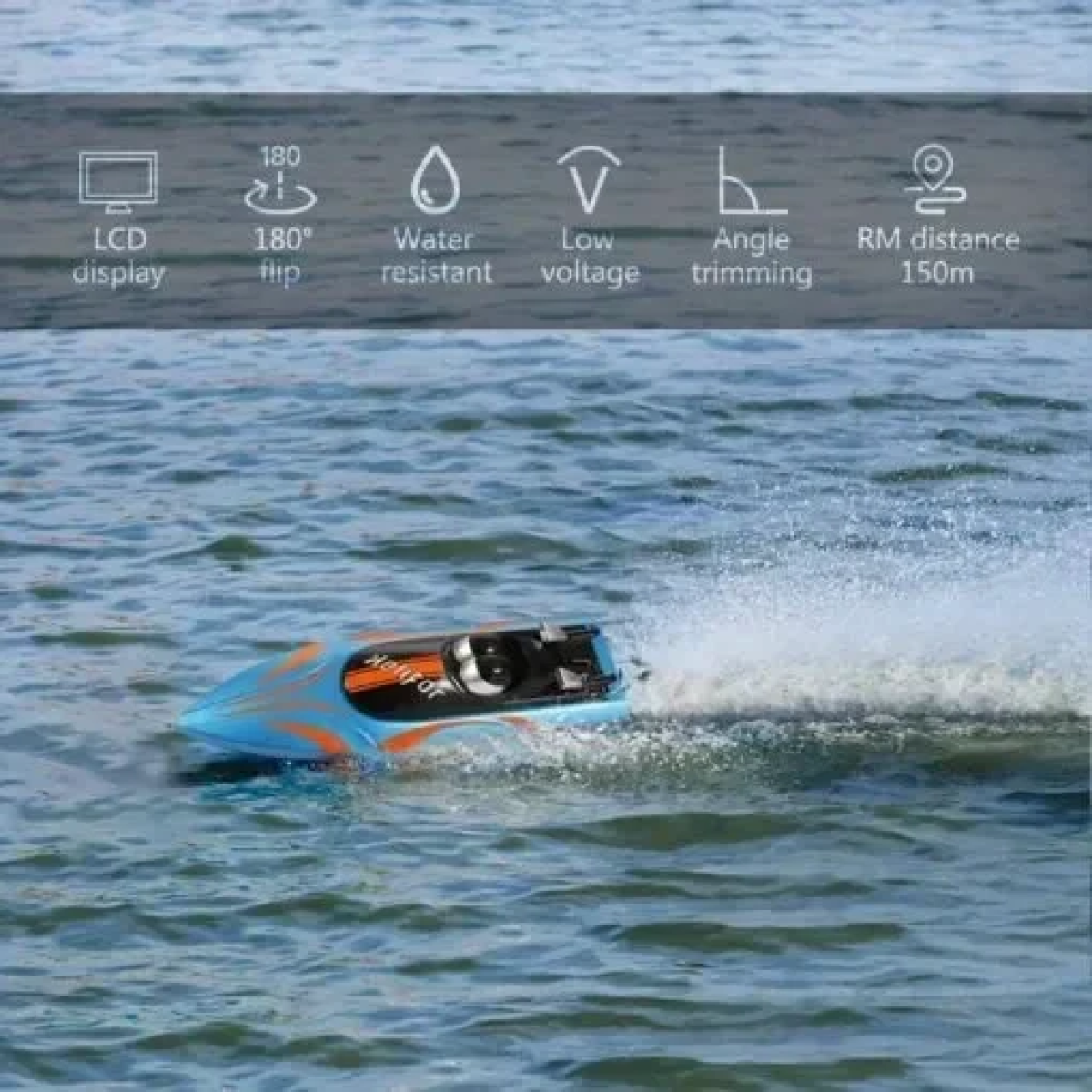 Σκάφος HELIFAR RC, σκάφος τηλεχειρισμού υψηλής ταχύτητας 2,4 GHz για ενήλικες, ραδιοελεγχόμενο σκάφος αναστροφής 180°, παιδικά αγωνιστικά σκάφη 20 mph, συναγερμός χαμηλής τάσης Μπλε και ΔΩΡΟ η λαμπάδα - Image 6