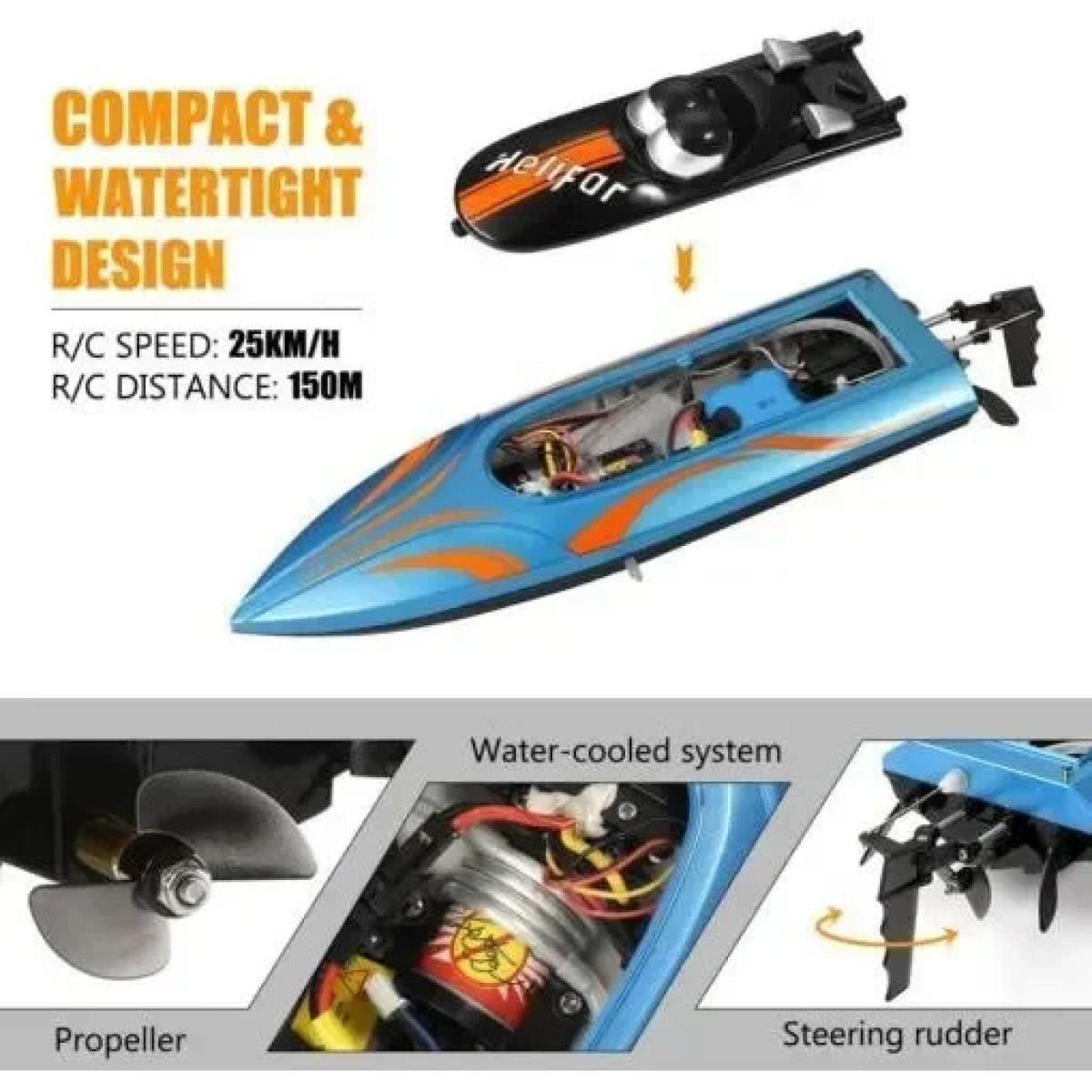 Σκάφος HELIFAR RC, σκάφος τηλεχειρισμού υψηλής ταχύτητας 2,4 GHz για ενήλικες, ραδιοελεγχόμενο σκάφος αναστροφής 180°, παιδικά αγωνιστικά σκάφη 20 mph, συναγερμός χαμηλής τάσης Μπλε και ΔΩΡΟ η λαμπάδα - Image 8