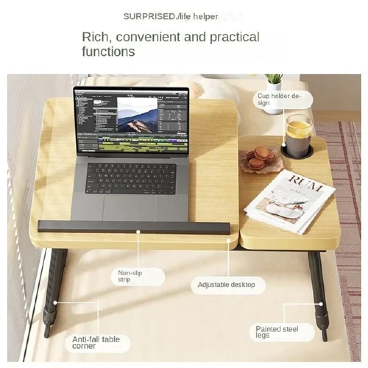 Βοηθητικό τραπεζάκι για ανύψωση Laptop 55x32x25cm με ποτηροθήκη - Image 2