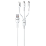 Wekome WDC-07TH Καλώδιο USB Γρήγορης Φόρτισης 3 σε 1 USB-C, Lightning, Micro 1m 66W - Λευκό