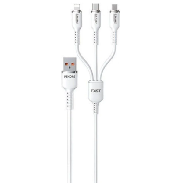 Wekome WDC-07TH Καλώδιο USB Γρήγορης Φόρτισης 3 σε 1 USB-C, Lightning, Micro 1m 66W - Λευκό