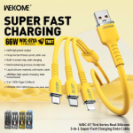Wekome WDC-07TH Καλώδιο USB Γρήγορης Φόρτισης 3 σε 1 USB-C, Lightning, Micro 1m 66W - Μαύρο