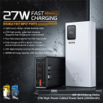 WEKOME WP-94 Power bank 20000mAh 27W Power Delivery με 2 Ενσωματωμένα Καλώδια, 1x USB-A, 1x USB-C, Οθόνη LED - Λευκό
