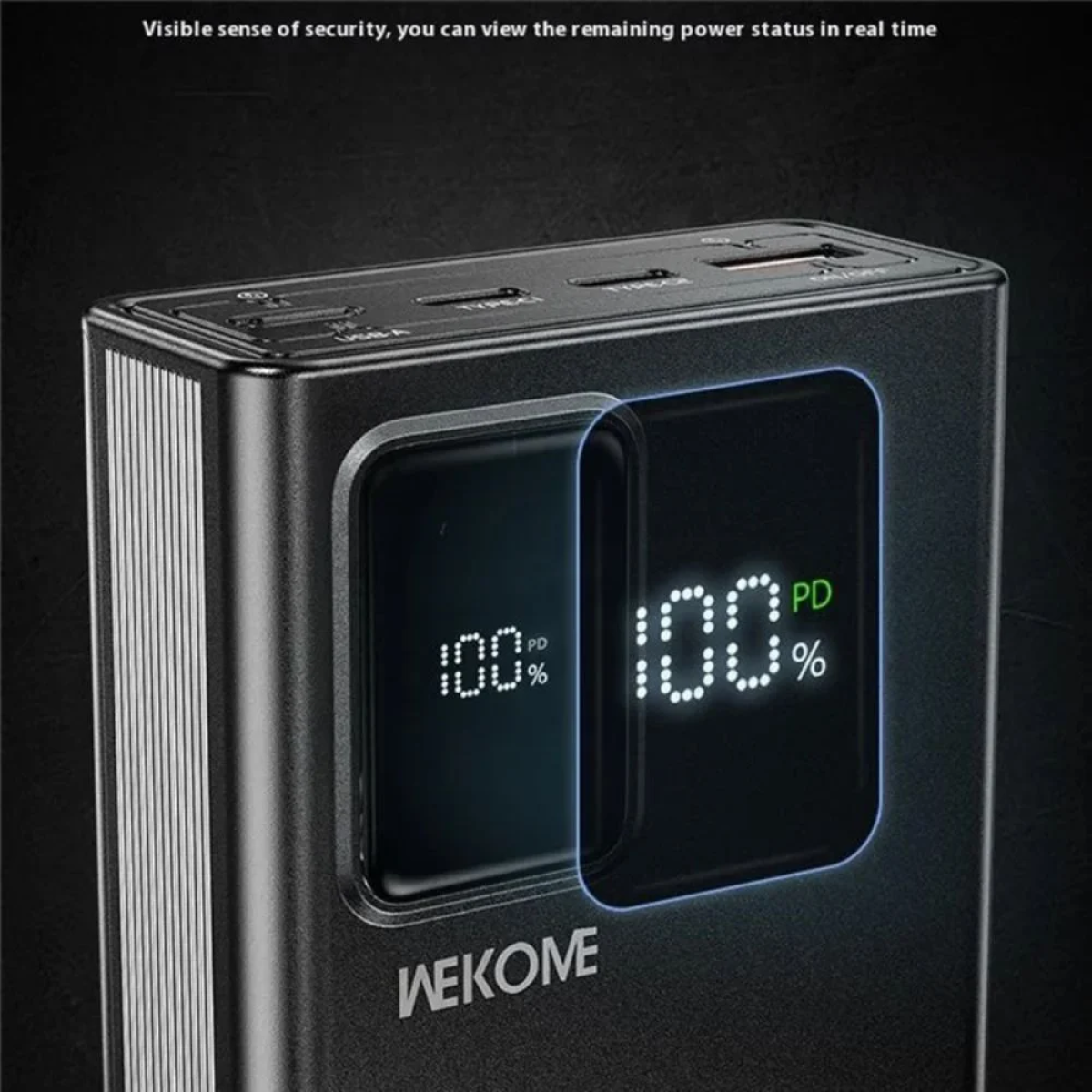 WEKOME WP-94 Power bank 20000mAh 27W Power Delivery με 2 Ενσωματωμένα Καλώδια, 1x USB-A, 1x USB-C, Οθόνη LED - Λευκό