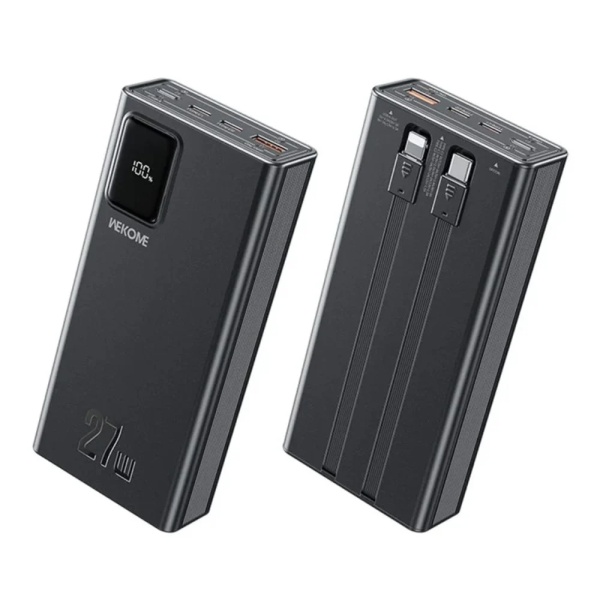 WEKOME WP-94 Power bank 20000mAh 27W Power Delivery με 2 Ενσωματωμένα Καλώδια, 1x USB-A, 1x USB-C, Οθόνη LED - Μαύρο