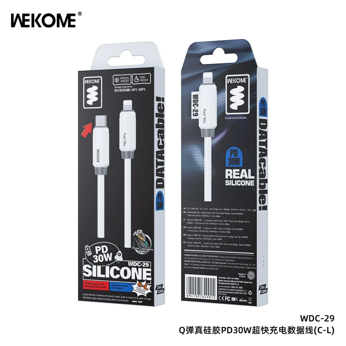 WK Wdc-29 USB-C to Lightning Cable 30W Λευκό 1m