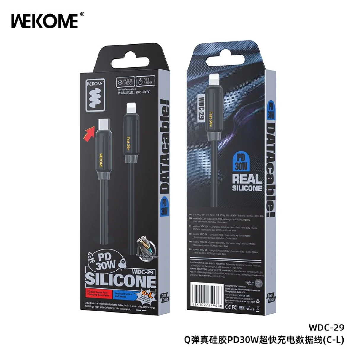 WK Wdc-29 USB-C to Lightning Cable 30W Μαύρο 1m