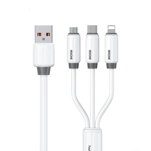 WK WDC-30 Καλώδιο 1.2μ 66W USB σε Lightning/ Type-C/ Micro Fast Charging Data Cable - Λευκό