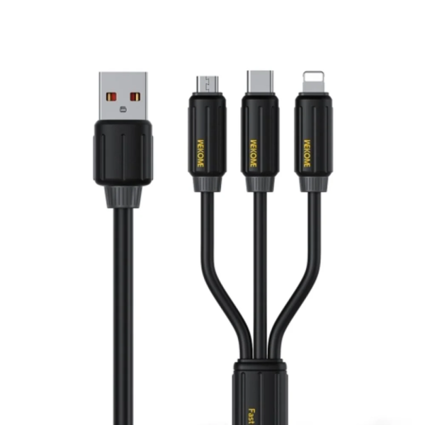 WK WDC-30 Καλώδιο 1.2μ 66W USB σε Lightning/ Type-C/ Micro Fast Charging Data Cable - Μαύρο