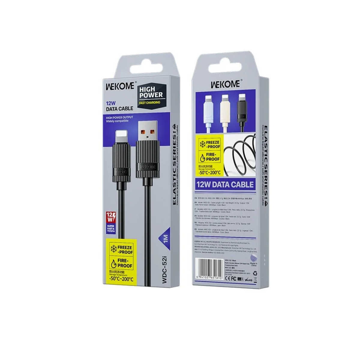 WK WDC-52i Καλώδιο Γρήγορης Φόρτισης 12W USB σε Lightning 1μ Μαύρο