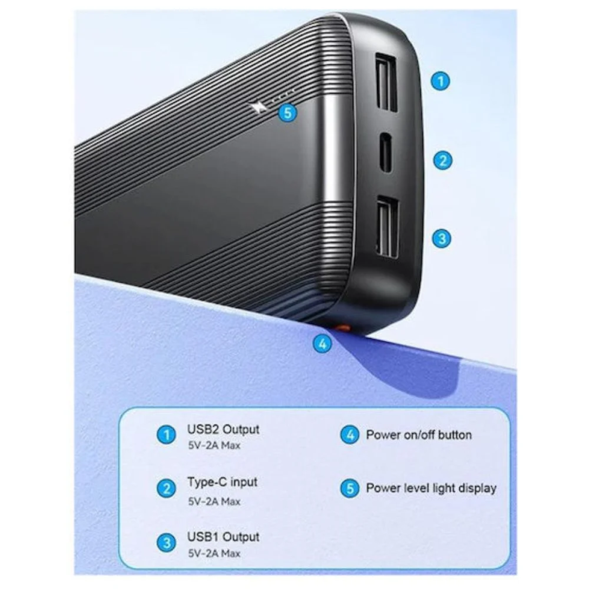 WK WP-86 Power Bank 10000mAh με 2 Θύρες USB-A και Θύρα USB-C Λευκό