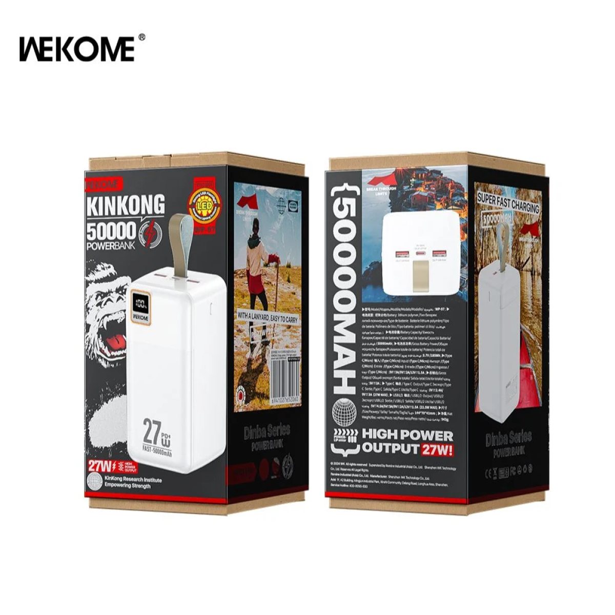 WK WP-97 Power Bank 50000mAh με 2 Θύρες USB-A και Θύρα USB-C Λευκό