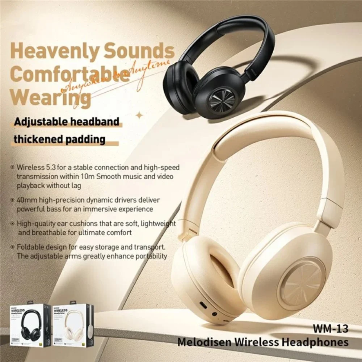 WM-13 Bluetooth Over-Ear Ασύρματα Ακουστικά Αναδιπλούμενα με Μικρόφωνο σε Λευκό Χρώμα