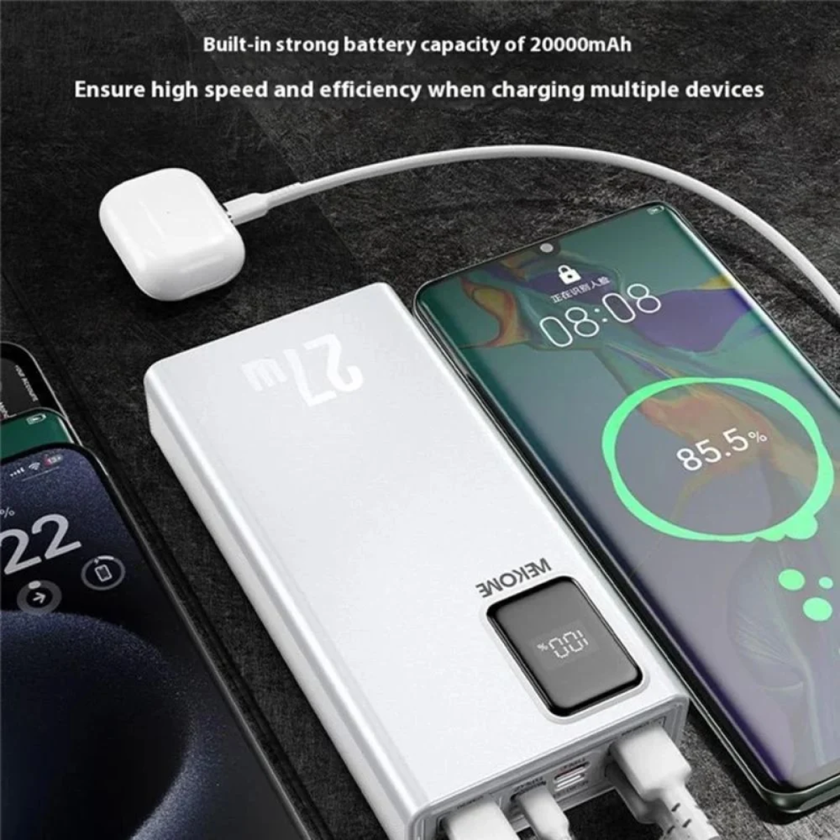 WP-93 Power bank με Οθόνη LED Power Delivery 20000mAh 4x USB & USB Type-C 27W - Μαύρο