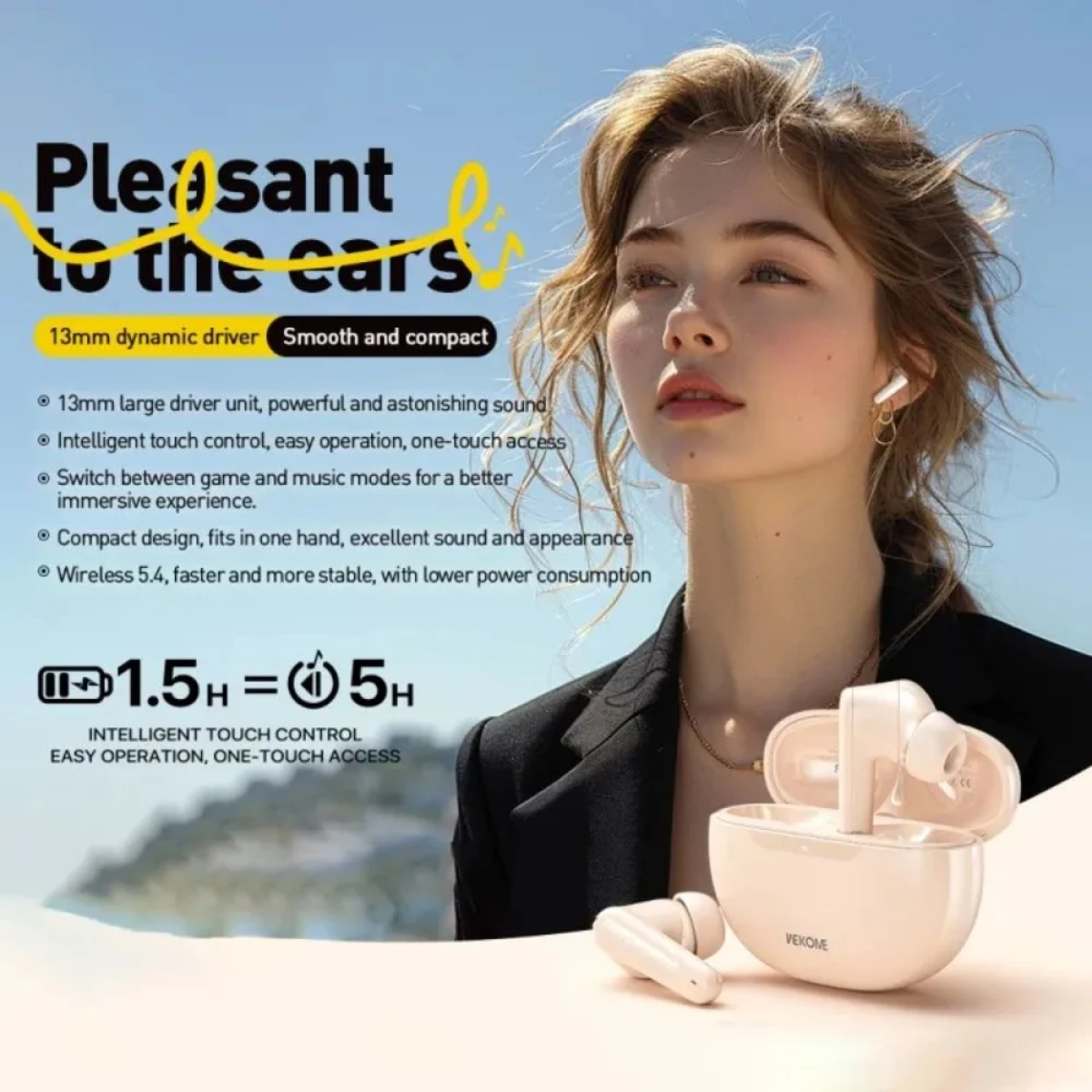 WS-15 In-ear Bluetooth TWS Ακουστικά με Θήκη Φόρτισης Μαύρο