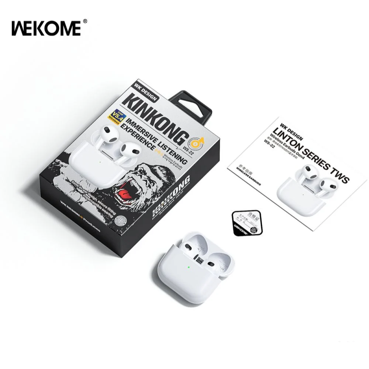 WS-22 Earbud Bluetooth Handsfree Ακουστικά με Θήκη Φόρτισης Λευκά