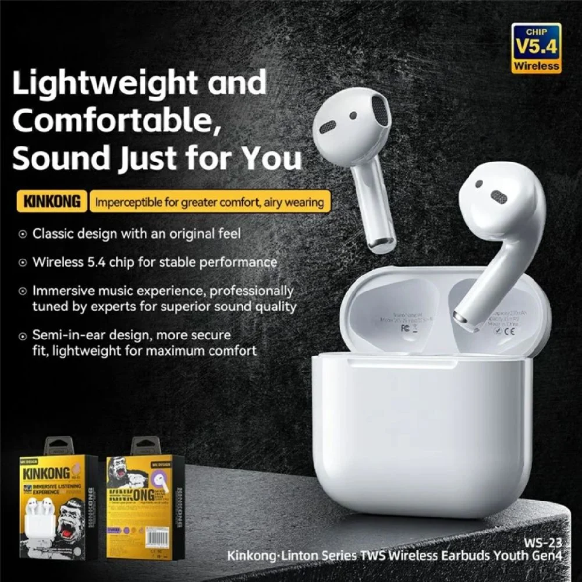 WS-23 Earbud Bluetooth Handsfree Ακουστικά με Θήκη Φόρτισης Λευκά