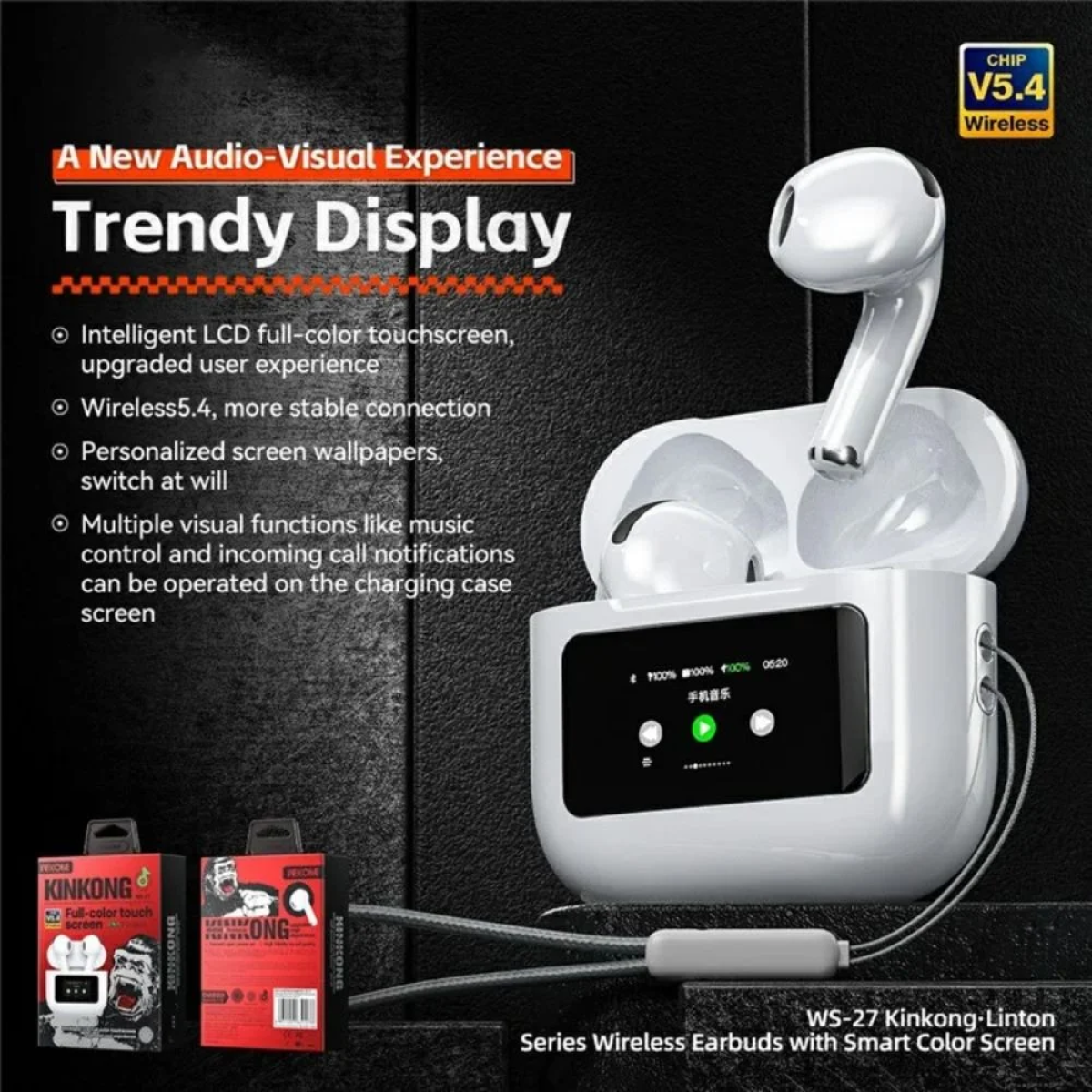 WS-27 Bluetooth Handsfree In-ear Ακουστικά με Οθόνη Αφής & Θήκη Φόρτισης