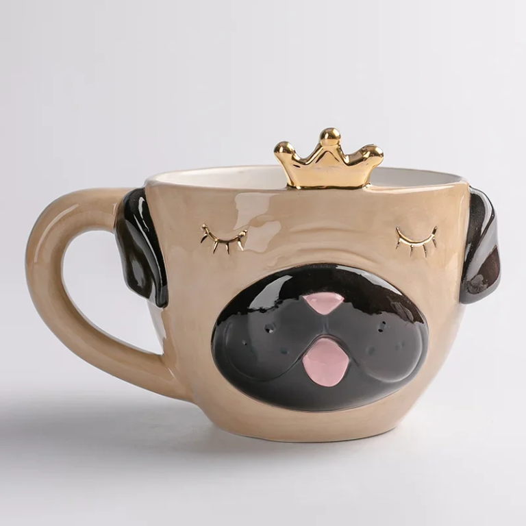 3D Κεραμική Κούπα 500ml Σκυλάκι Pug με Στέμμα