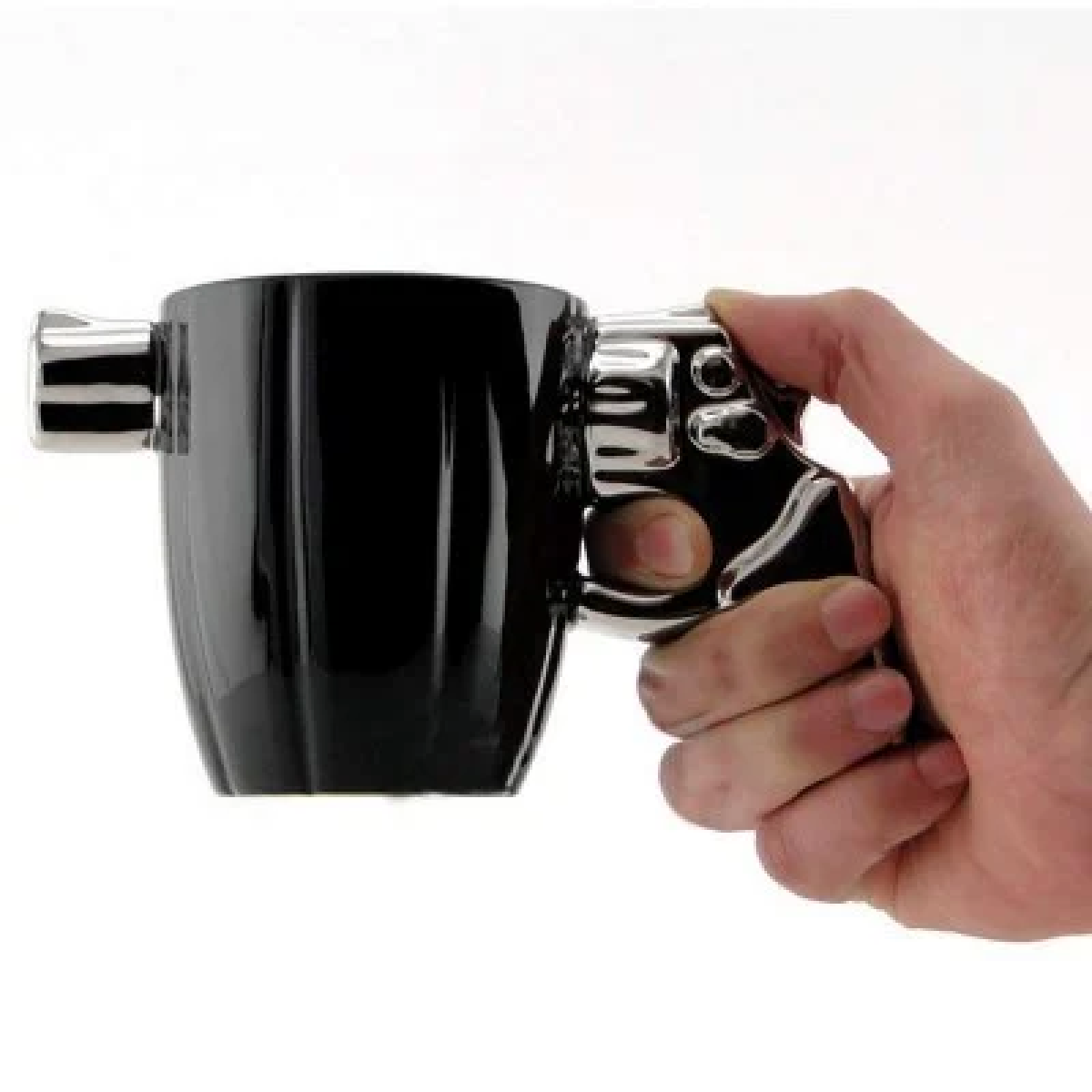 3D Κεραμική Κούπα Γυαλιστερή 350ml Περίστροφο Revolver Μαύρο/Ασημί
