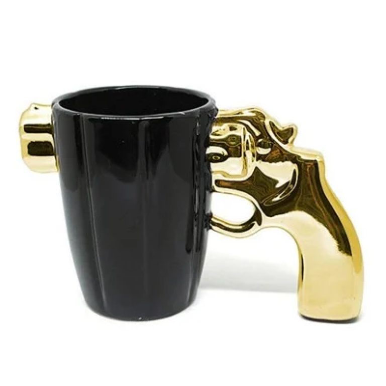 3D Κεραμική Κούπα Γυαλιστερή 350ml Περίστροφο Revolver Μαύρο/Χρυσό