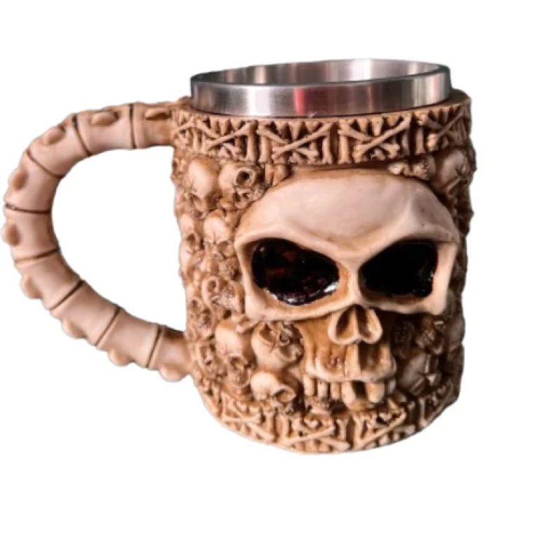 3D Κούπα Μπύρας από Ανοξείδωτο + Ρητίνη 450ml Μεσαιωνική Κρανίο