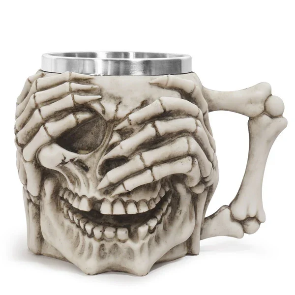 3D Κούπα Μπύρας από Ανοξείδωτο + Ρητίνη 450ml Μεσαιωνική Skeleton Skull