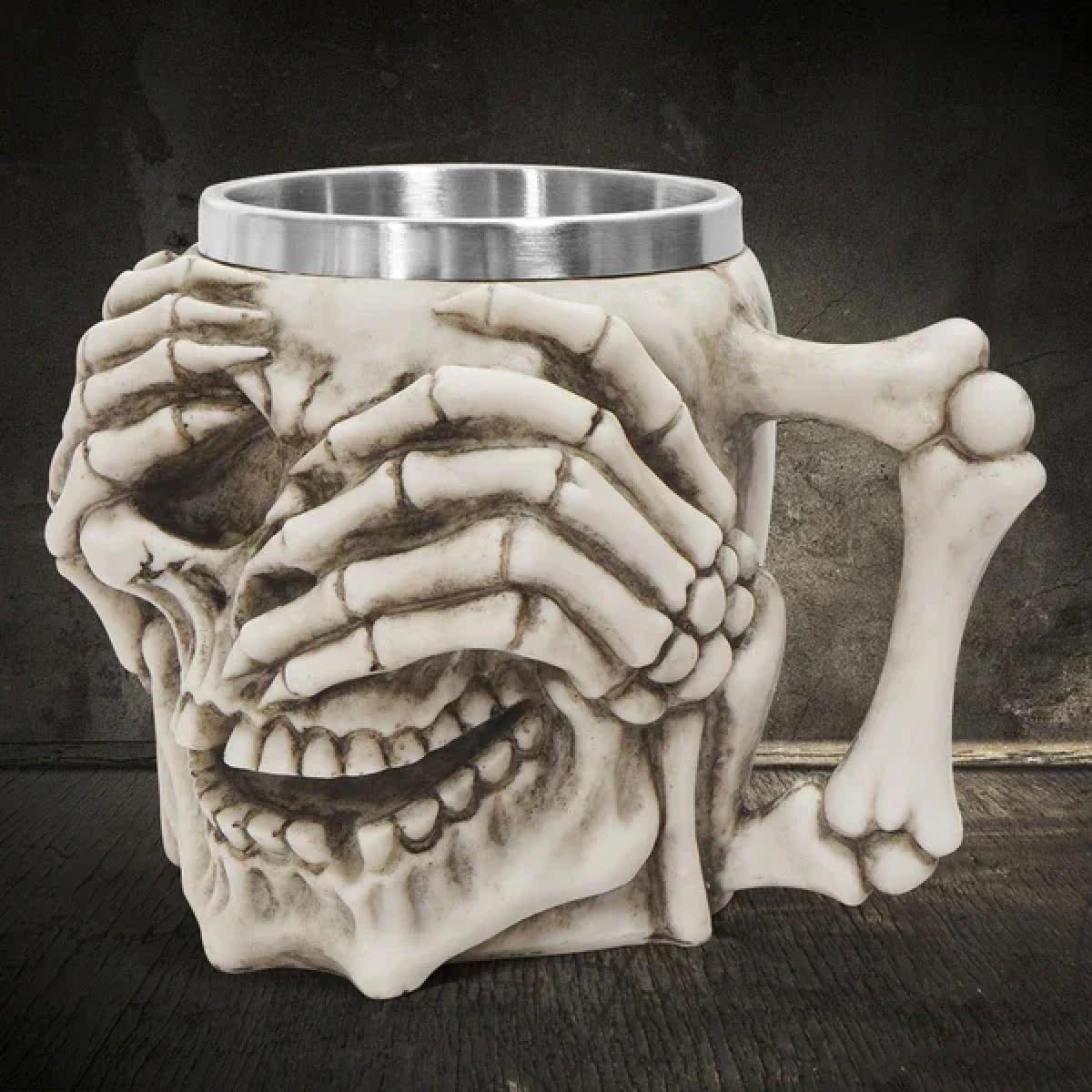 3D Κούπα Μπύρας από Ανοξείδωτο + Ρητίνη 450ml Μεσαιωνική Skeleton Skull