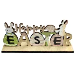 Ξύλινο Happy Easter με δύο Λαγούς 23x10