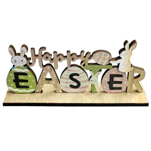 Ξύλινο Happy Easter με δύο Λαγούς 23x10
