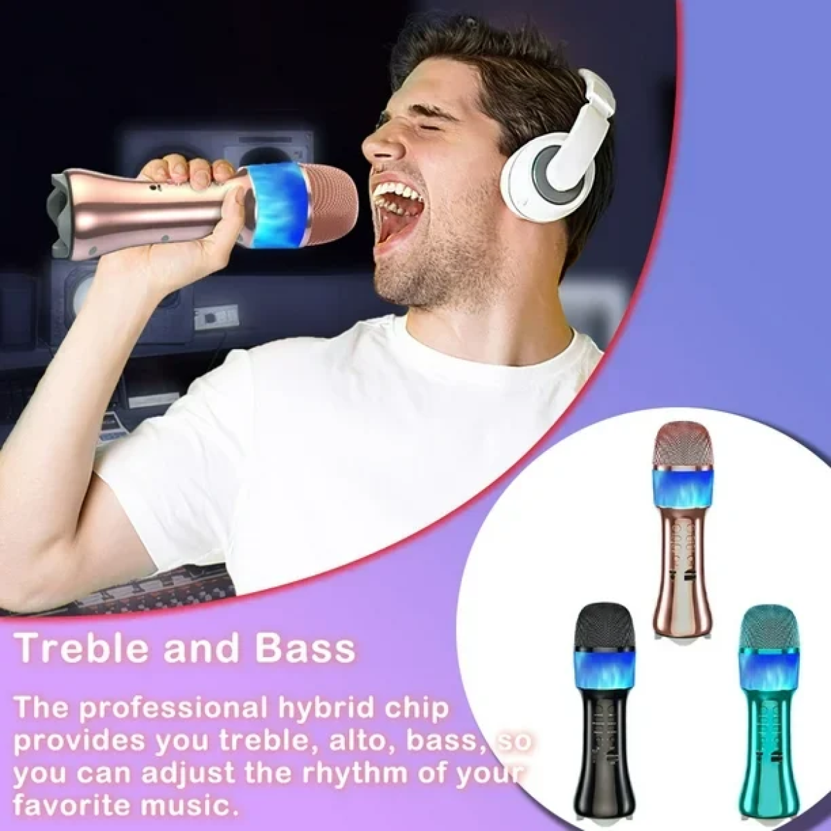 Ασύρματο Μικρόφωνο Karaoke με ενσωματωμένο ηχείο & led light Q99 Μαύρο
