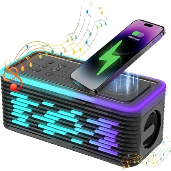 Ασύρματος φορτιστής με ηχείο Bluetooth & νυχτερινό φως RGB 15W - Υ19 Μαύρο