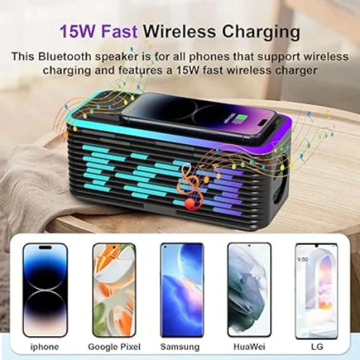 Ασύρματος φορτιστής με ηχείο Bluetooth & νυχτερινό φως RGB 15W - Υ19 Μαύρο