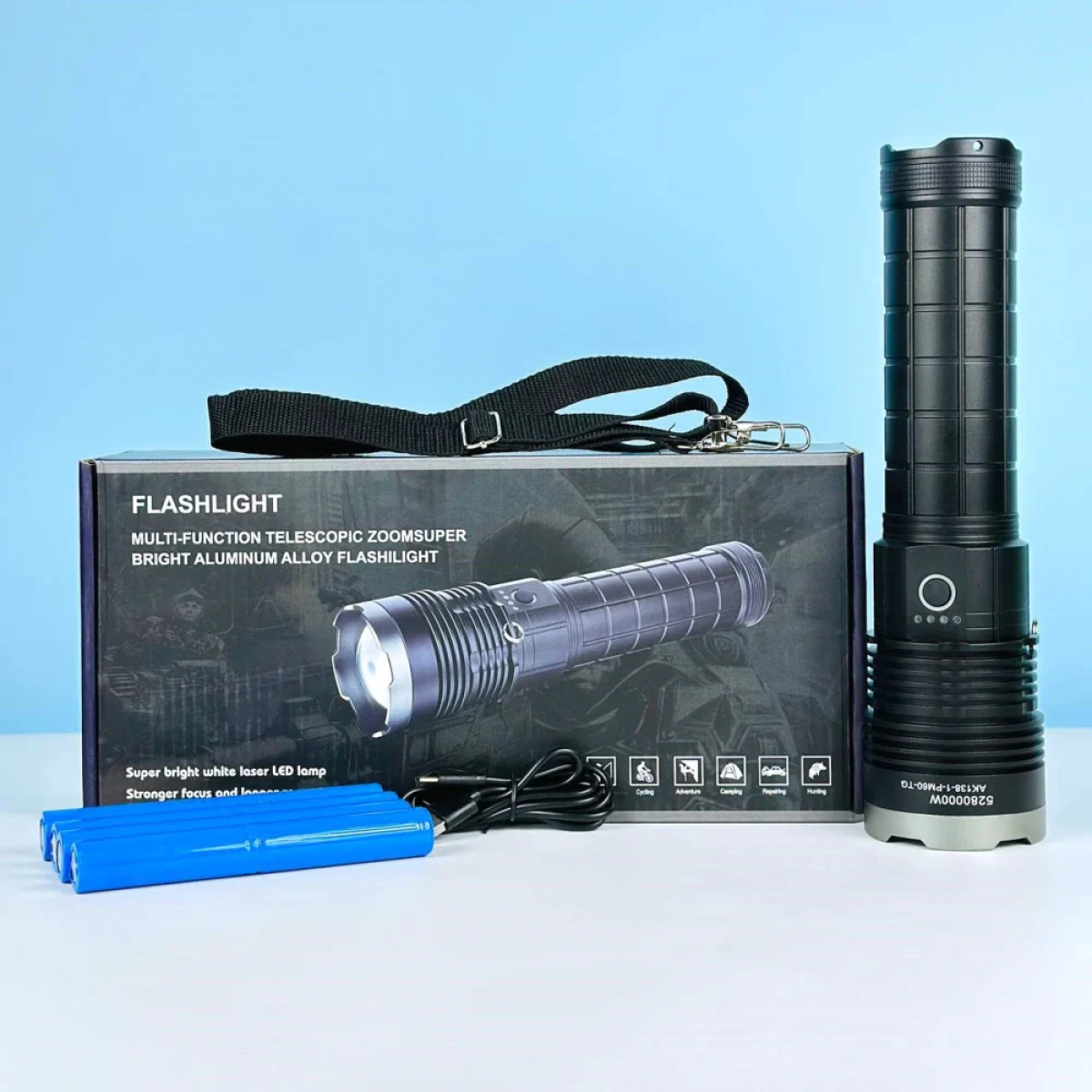 Επαναφορτιζόμενος Φακός Αλουμινίου LED με Laser, Power Bank, Ζουμ SP68
