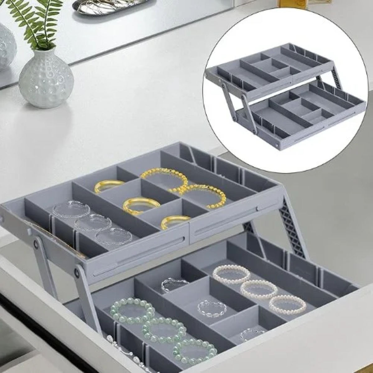 Επεκτάσιμο Έξυπνο Συρτάρι 2 Επιπέδων Smart Drawer Γκρι